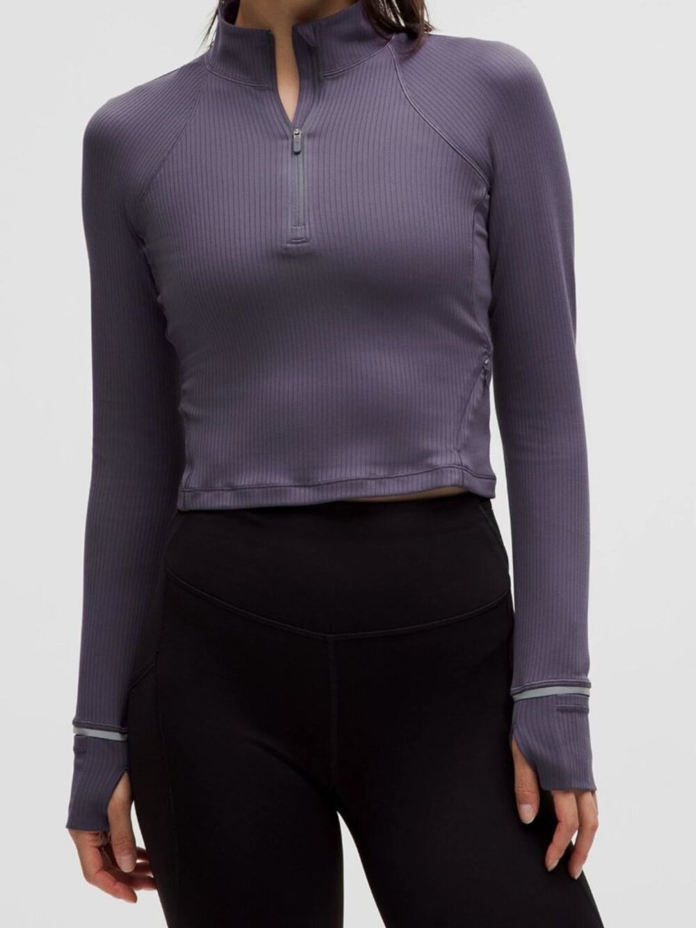 It's Rulu Run Ribbed Cropped Half Zip Color Nightfall | size: 6
